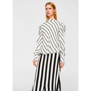 Mango Woman's Puffed Sleeves Striped Shirt Blouse